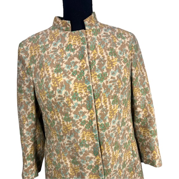 VTG 1960's KLEIST Latest Fashion Cream Yellow Green & Brown Wool Nehru Coat - Picture 2 of 11